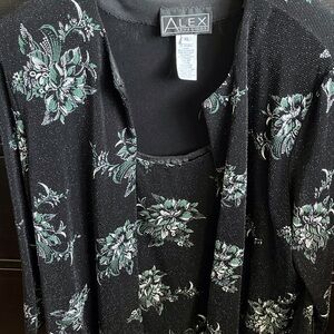 Alex Evenings 2 piece Black and Green Embellished Jacket